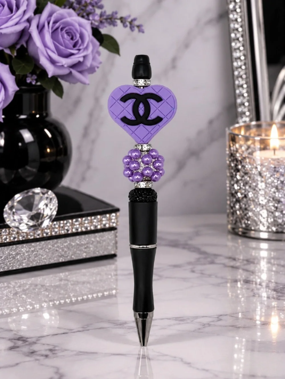 Lavender Luxe Heart Beaded Pen